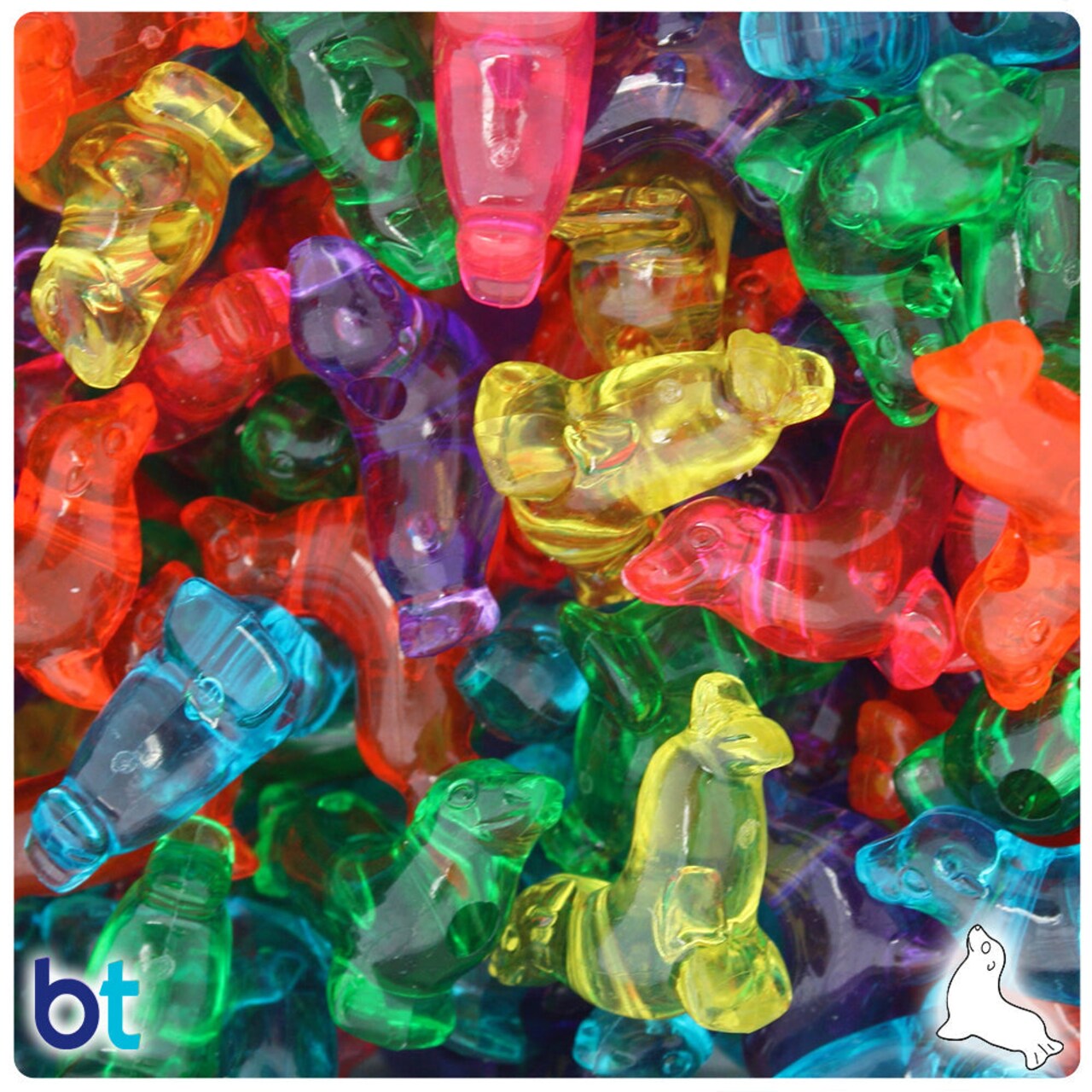 BeadTin Jelly Mix Transparent 24mm Seal Plastic Pony Beads (24pcs)